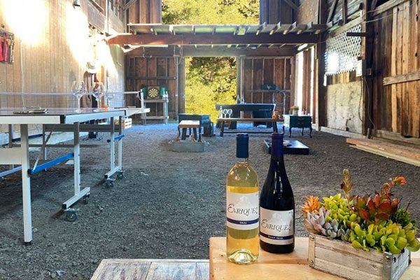 wine on table in outside courtyard