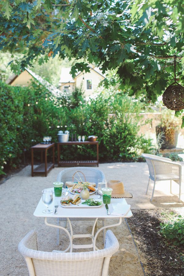 Farmstand restaurant outdoor seating table set up