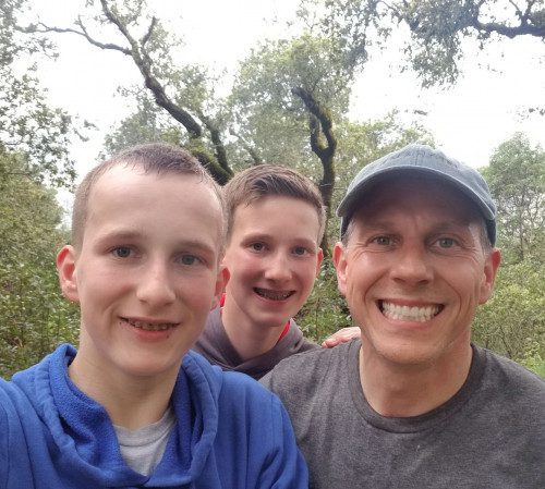 joe and his sons on a hike